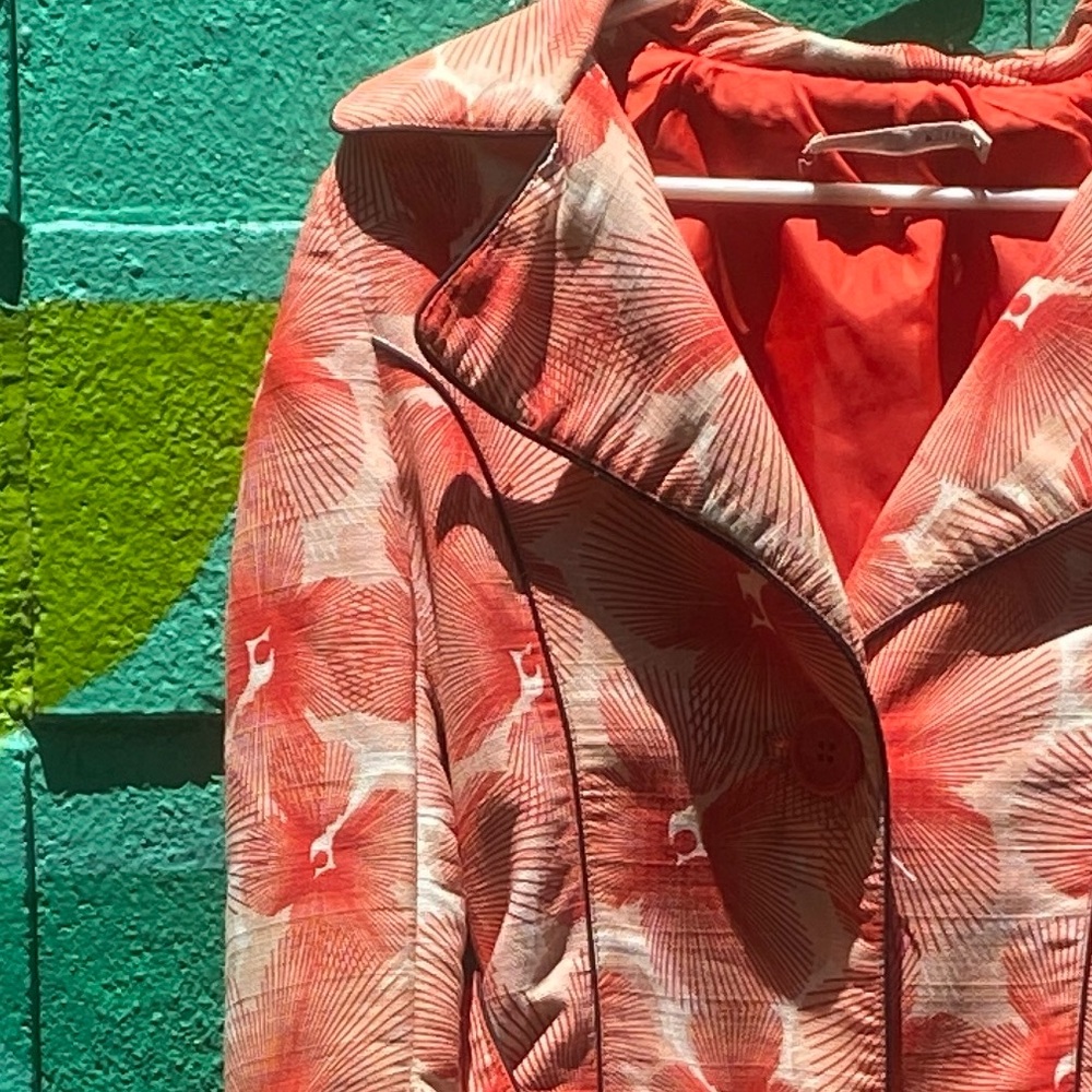 KAFFE clothing red and cream floral piped edge belted trench big button pockets - Picture 2 of 9